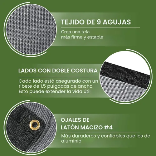 Miniatura 3 de Lona de malla de 60-70% de 8 pies x 10 pies/Tela para Sombra de 9 Agujas Tejida Resistente Color Negro con Ojales para Invernadero, Jardín, Pérgola