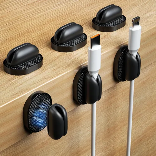 Paquete de 6 soportes organizadores de cables Puretor – Fuerte adhesivo y gestión de cables de escritorio magnéticos, organiza sin esfuerzo cables