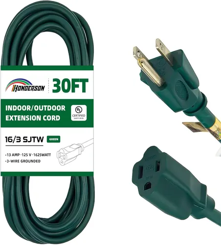 Miniatura 13 de Cable de extensión para exteriores de 10 pies, 16/3 SJTW, cable de extensión verde duradero para luces de Navidad con enchufe de tierra de 3 puntas