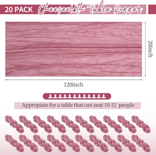 Miniatura 2 de Paquete de 20 caminos de mesa de color rosa polvoriento, camino de mesa de gasa de 10 pies, camino de mesa de tela de queso bohemio, romántico, Rosa