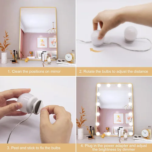 Miniatura 5 de Luces de tocador para espejo, 16 bombillas LED, luces de maquillaje Hollywood, 3 modos de color, brillo regulable, enchufar, pegar, para tocador