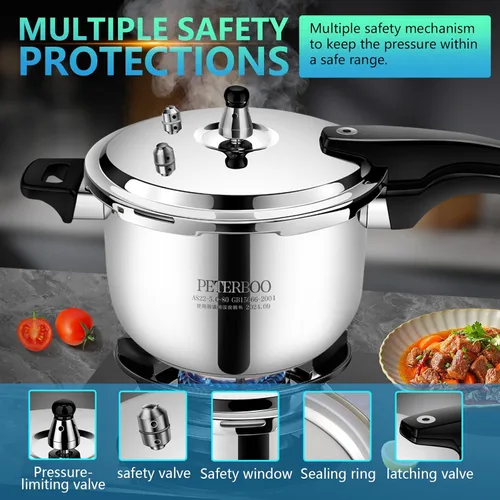 Miniatura 3 de Olla a presión de acero inoxidable de 6 cuartos de galón, resistente a presión de grado alimenticio 304 con válvula de seguridad y mango resistente