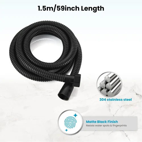 Miniatura 3 de gotonovo Manguera de ducha de 59 pulgadas para baño, extra larga, de acero inoxidable SUS304, con inserto de latón y tuerca, flexible, color negro
