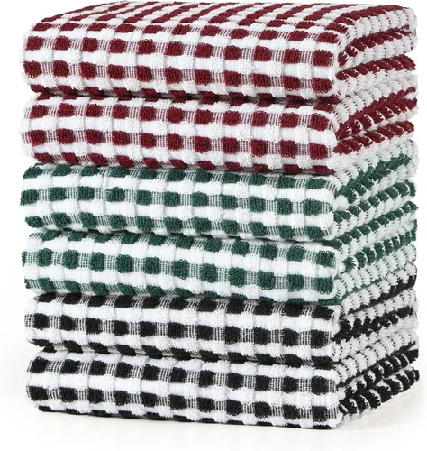 Miniatura 19 de SALAS Paños de cocina de algodón para secar platos de cocina, toallas de cocina de rizo de celosía, paños de cocina altamente absorbentes con lazo