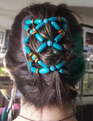 Miniatura 6 de Yeshan Peines Laterales Mágicos para el Cabello para Mujeres con Cuentas de Madera, Clips Dobles Elásticos, Hacedor de Moño, Accesorios para el No9