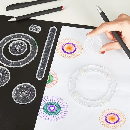 Miniatura 4 de Chivao Plantilla circular de regla geométrica de engranaje de arte en espiral para dibujar plantilla de plástico, kit de dibujo de regla, plantillas