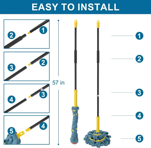 Miniatura 7 de Trapeadores Giratorios Autoescurribles para Limpieza de Pisos, Trapeador de Microfibra para Pisos con Mango Largo de 57 pulgadas, Trapeador Fácil