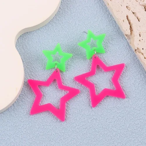 Aretes colgantes de estrella de neón coloridos de los años 80 y 90 para mujer, accesorio de fiesta de Halloween