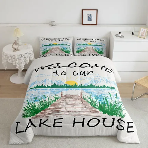 Miniatura 52 de Juego de edredón Lake House tamaño Twin, juego de ropa de cama náutica de navegación con ancla de 2 piezas para decoración de habitación de niños
