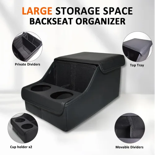 Miniatura 6 de Organizador de asiento trasero para automóvil, organizador de asiento medio con 4 compartimentos de almacenamiento, 2 portavasos, asiento trasero