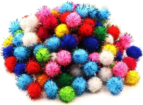 Miniatura 14 de 100 piezas Pompones de Oropel con Purpurina Bolas Brillantes para Manualidades DIY/Decoración de Fiestas/Gato (0.39 pulgadas, 200 piezas)