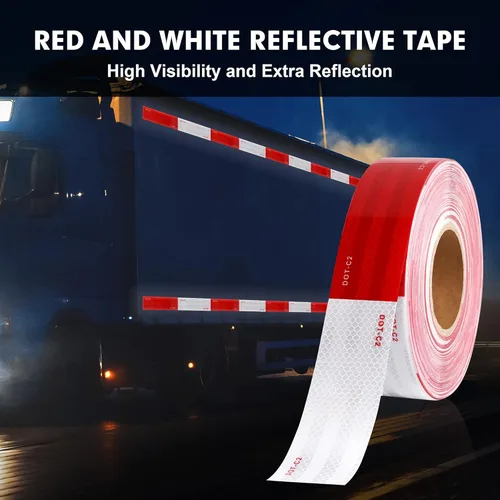 Miniatura 4 de WAENLIR Cinta de Seguridad Reflectante de 2 pulgadas x 160 pies DOT-C2 Impermeable Roja y Blanca Cinta Adhesiva de Conspicuidad para Remolque