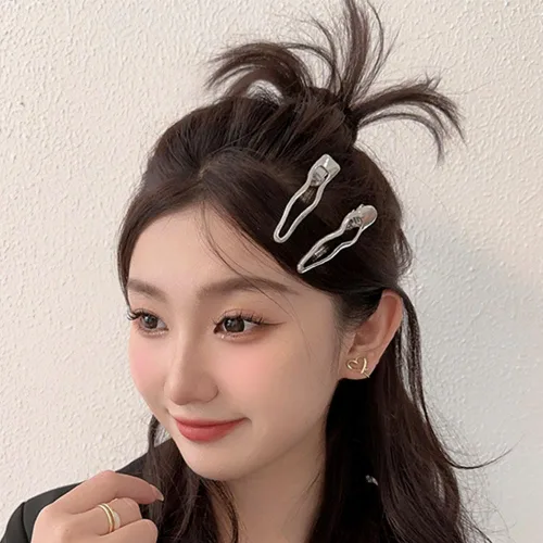 Miniatura 6 de Pinzas de pelo onduladas de metal plateado para mujeres, pinzas de pelo de cocodrilo para niñas, pinzas para el pelo pequeñas, pinzas para el pelo