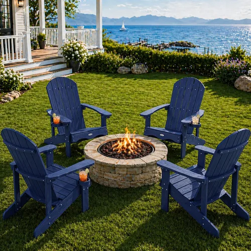 Miniatura 31 de Y&M Adirondack - Silla negra para hoguera, sillas de patio al aire libre con soporte para tazas, resistentes a la intemperie, sillas de patio