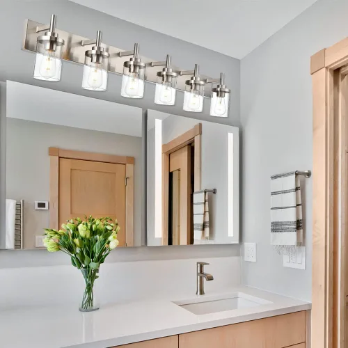 Miniatura 2 de Lámpara de tocador de baño sobre espejo, lámparas de pared de baño negras, iluminación moderna con pantalla de vidrio transparente, aplique de pared