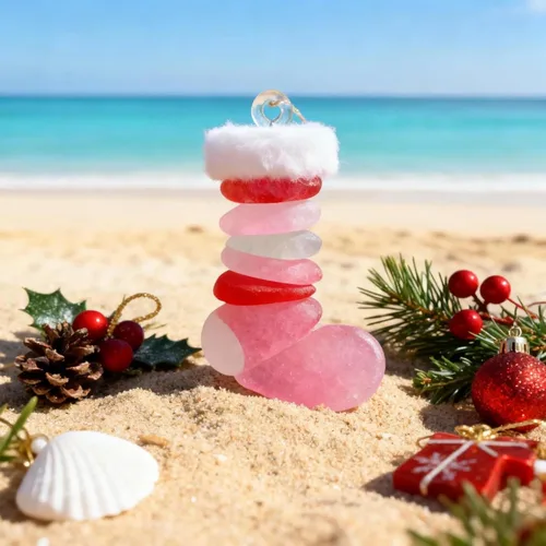 Handmade Sea Glass Christmas Ornament, A Beach-Themed Christmas Decoration Made of Natural Sea Glass and Jute Rope, Perfect for A Special Occasion.