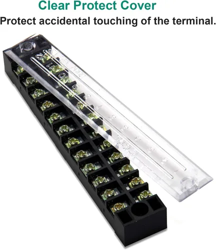 Miniatura 3 de Bloque de terminales y tira – 5 bloques de terminales de tornillo de doble fila de 12 posiciones de 600 V 15 A con cubierta + 10 tiras de puente