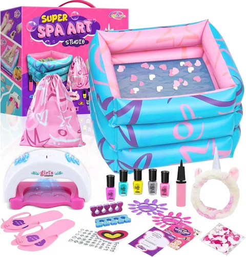 Kit de spa infantil para niñas, kit de día de spa de pies para niñas, cosas para manicura y pedicura, kit de salón de arte de uñas, regalo de