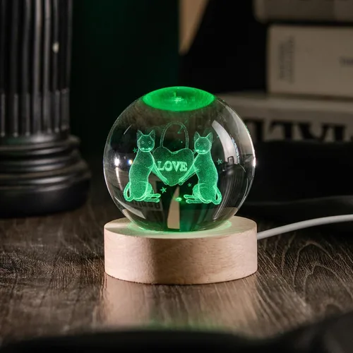 Miniatura 5 de Luz romántica de regalo de cristal para gatos, luz nocturna 3D para parejas, Love-Cat