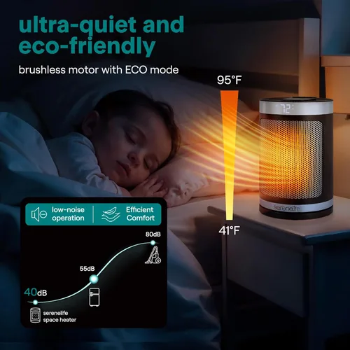 Miniatura 5 de SereneLife Calentador de espacio inteligente: calentador eléctrico para interiores de 1500 W con termostato, control remoto, temporizador de 12 WiFi
