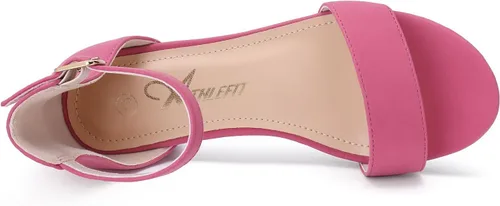 Miniatura 57 de Athlefit Sandalias para niñas, puntera abierta, correa en el tobillo, tacones bajos, zapatos de vestir para niñas pequeñas y grandes