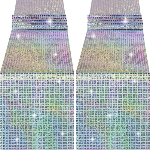 Miniatura 14 de Durony Paquete de 2 caminos de mesa disco de 11 x 108 pulgadas, espejo rosa intenso con laminado de purpurina y lentejuelas brillantes