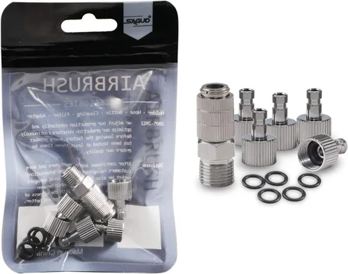 Miniatura 7 de Kit adaptador de acoplador de desconexión de liberación rápida para aerógrafo con 4 accesorios hembra adicionales y kit de 5 juntas tóricas