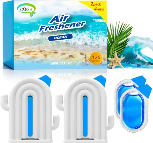 Miniatura 8 de Ambientador para el hogar, paquete de 2, 2 recargas, aroma de eucalipto, eliminador de olores, hasta 120 días, ambientador en forma de cactus