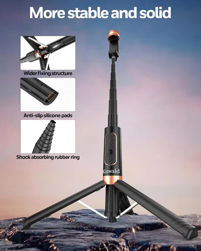 Miniatura 7 de Trípode selfie stick para iPhone y Android, soporte de trípode portátil para teléfono con control remoto Bluetooth, apertura de un clic, compacto