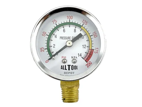 Miniatura 23 de Manómetro de presión de aire de 2" Montaje lateral inferior 1/4" NPT 2" Dial - 0 a 200 PSI