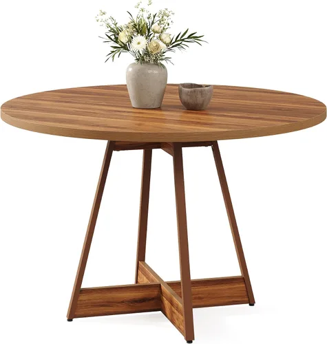 Miniatura 8 de LITTLE TREE Mesa de comedor redonda de 39 pulgadas para 2-4, mesa de cocina circular de granja para comedor, mesa de comedor de madera con pedestal