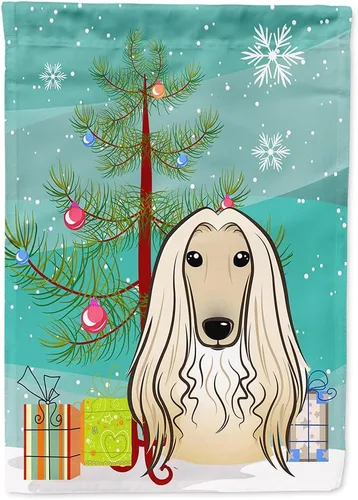 Miniatura 99 de Caroline's Treasures BB1622CHF - Bandera de casa Shih Tzu con árbol de Navidad y gris plateado para porche, grande, para colgar en la pared