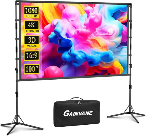 Miniatura 8 de Pantalla de proyector y soporte, GAINVANE pantalla de proyector portátil de 120 pulgadas para interiores y exteriores, pantalla de proyección 16:9