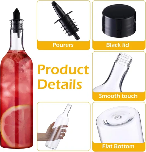 Miniatura 3 de Yinder 24 botellas de plástico de cuello largo con vertedor de 25 onzas, botellas vacías de licor de vino transparente para verter con 24 vertedores