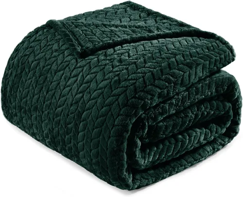 Exclusivo Mezcla - Manta de forro polar tamaño individual para cama, 90x66 pulgadas, mantas suaves y acogedoras de franela jacquard, ligeras y Verde