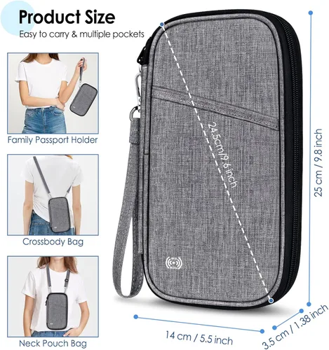 Miniatura 5 de BKNOOU Soporte para pasaporte familiar, organizador de documentos de viaje con correa cruzada para muñeca, cartera impermeable para pasaporte