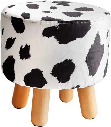 Miniatura 8 de H&B Luxuries Taburete otomano acolchado redondo de tela (4 patas, beige vintage)