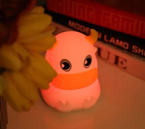 Miniatura 3 de Linda luz nocturna para niños, lámpara de noche para dormitorio, bebé, portátil, batería de silicona portátil, luz nocturna LED, para guardería Vaca