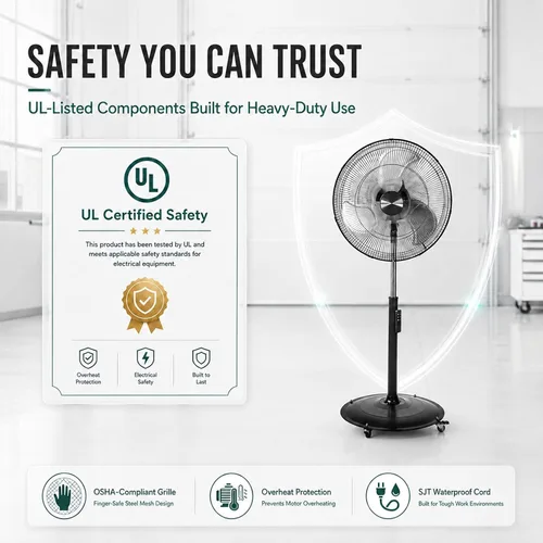 Miniatura 8 de Ventilador de pedestal oscilante de 18 pulgadas con control remoto, ventilador de pie de alta velocidad de 5000 CFM, motor de CC, 9 velocidades