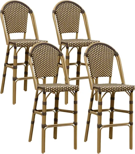 Miniatura 37 de PURPLE LEAF - Juego de 2 taburetes de bar franceses con acabado de bambú impreso, taburetes de bar de ratán para patio con respaldo, sillas de bar