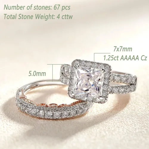 Miniatura 5 de Wuziwen Anillo de compromiso de 4 quilates para mujer, plata de ley, circonita cúbica, anillo de boda