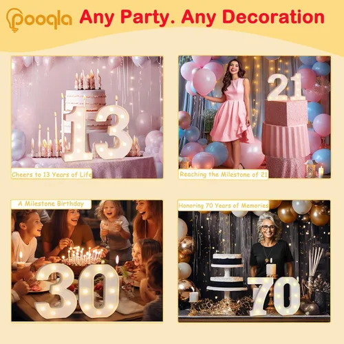 Miniatura 6 de Pooqla Letras y Números Decorativos con Luces LED, Letras y Números de Neón de Plástico Blanco para Decoración de Fiestas, Bodas, Funciona