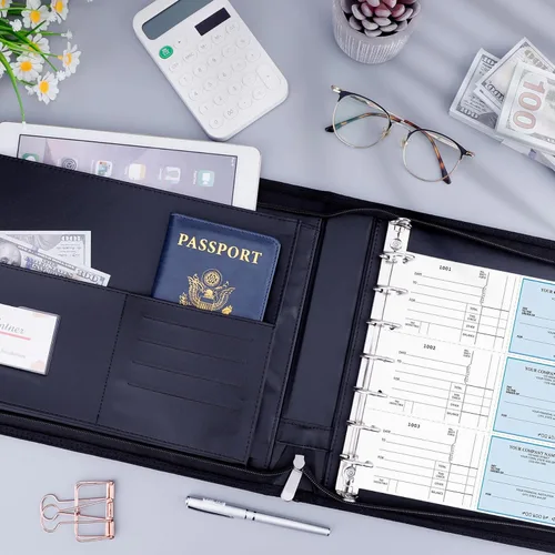Miniatura 7 de Antner Carpeta con cremallera de 7 anillos para talonarios de cheques de negocios, formato 3 en una página, capacidad para 600 cheques, cubierta