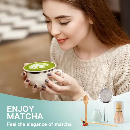 Miniatura 8 de Juego de batidor de matcha: juego de matcha con batidor de matcha de bambú y soporte de cerámica, cuchara de bambú+cuchara de madera, soporte