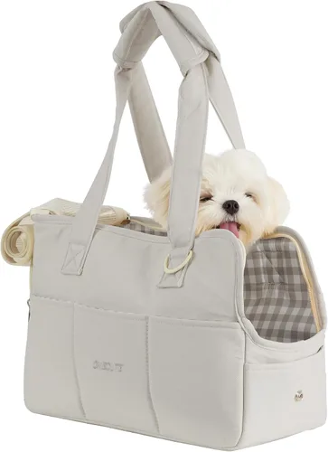 Miniatura 11 de ONECUTE Transportador para perros pequeños, conejos, gatos con bolsillos grandes, bolsa de algodón, transportador para perros de lado suave, Beige