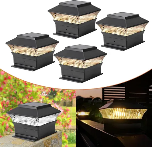 Miniatura 23 de Paquete de 4 luces solares para tapa de poste, modernas #2: se adapta a postes de vinilo de 4 x 4 y madera de 5 x 5 pulgadas, temperatura de 3