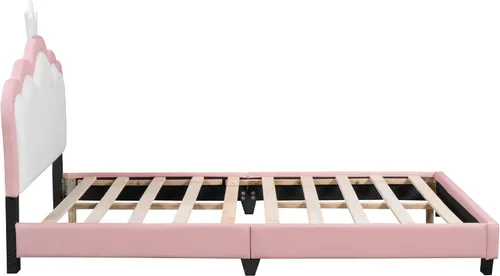 Miniatura 8 de Bellemave Cama de princesa de tamaño matrimonial con cabecera corona, plataforma tapizada de poliuretano para niños y niñas, no necesita somier