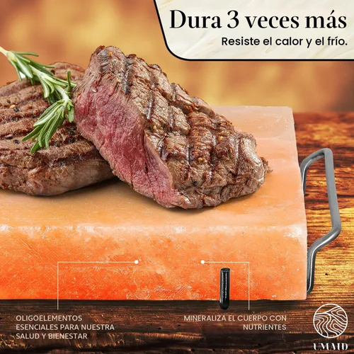 Miniatura 4 de UMAID Bloque de sal del Himalaya para asar, cocinar, cortar y servir, piedra de sal rosa del Himalaya de grado alimenticio de 8 x 8 x 1.5 pulgadas