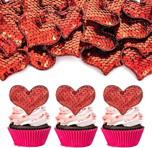 Miniatura 21 de 24 piezas de decoración de cupcakes con purpurina dorada para el día de San Valentín, temática de San Valentín, fiesta de cumpleaños, suministros