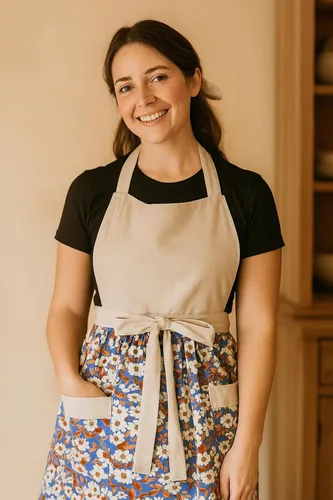 Miniatura 4 de Bonitos delantales florales para mujer con bolsillos, delantal de algodón ajustable con correa para el cuello para cocina, cocina, hornear